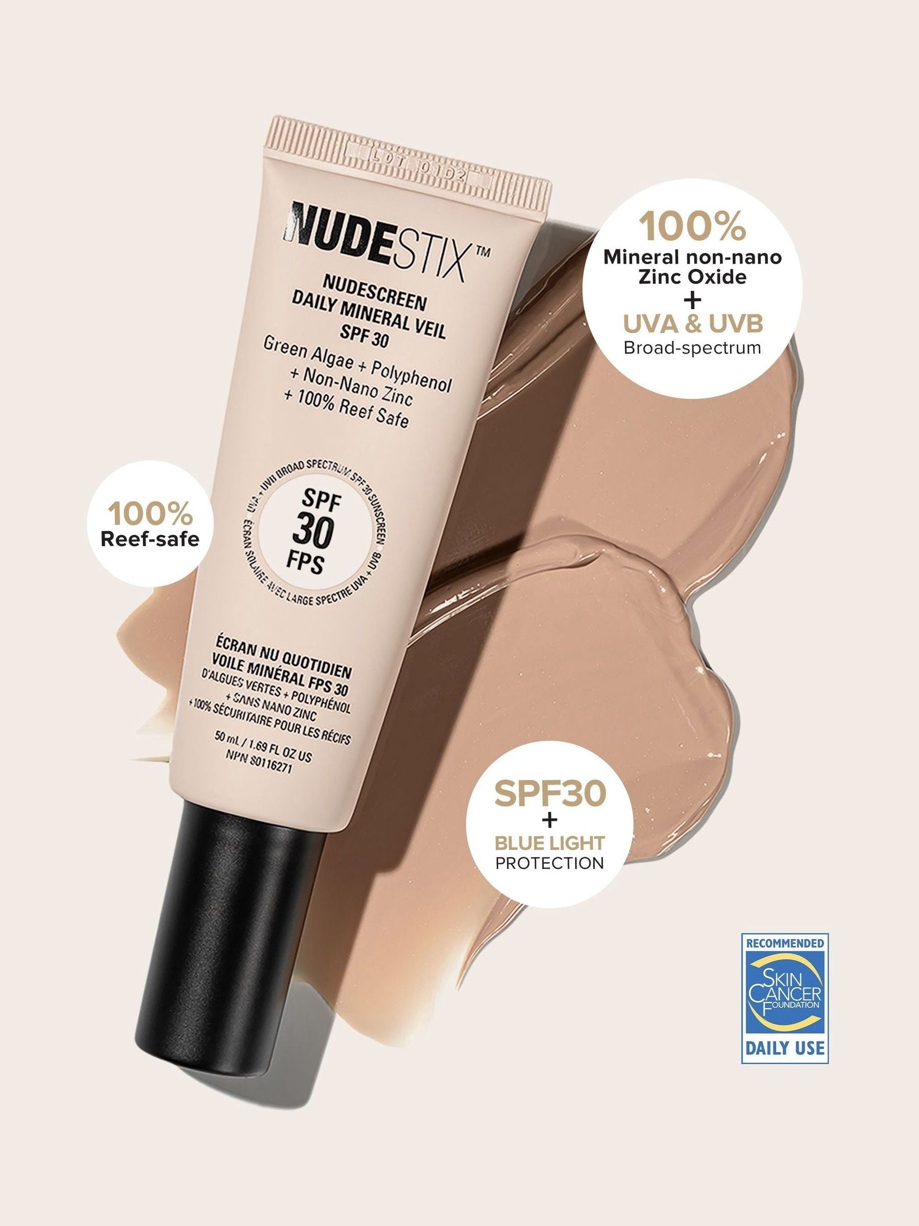 NUDESTIX Nudescreen Daily Mineral Veil SPF30 moisturiser, imported from the UK
