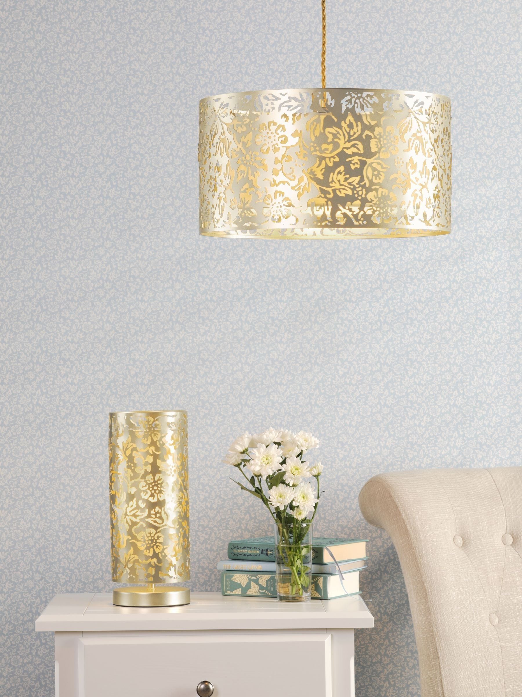 Laura Ashley ceiling light in Champagne Sweet Alyssum - British product
