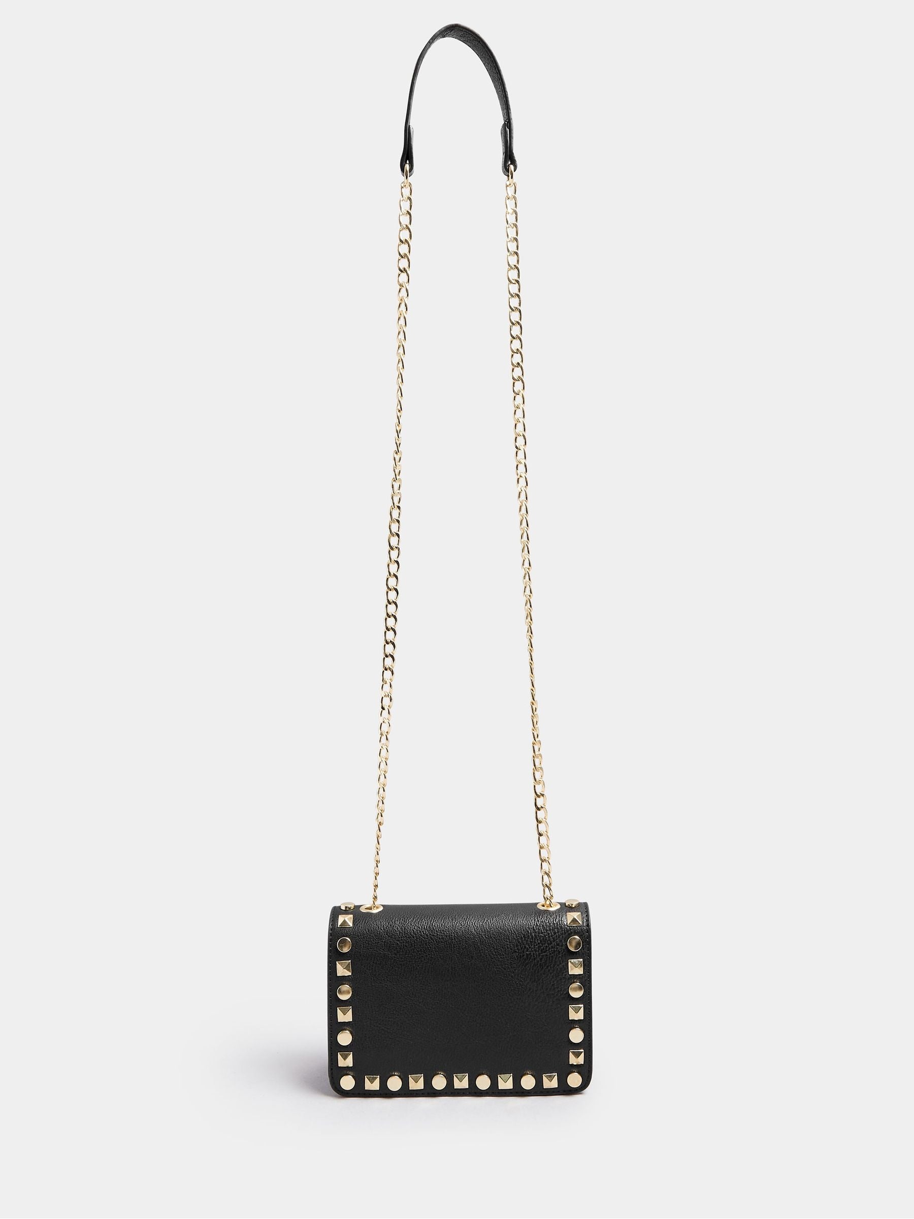 Yours Curve black faux leather stud detail cross body bag - British product