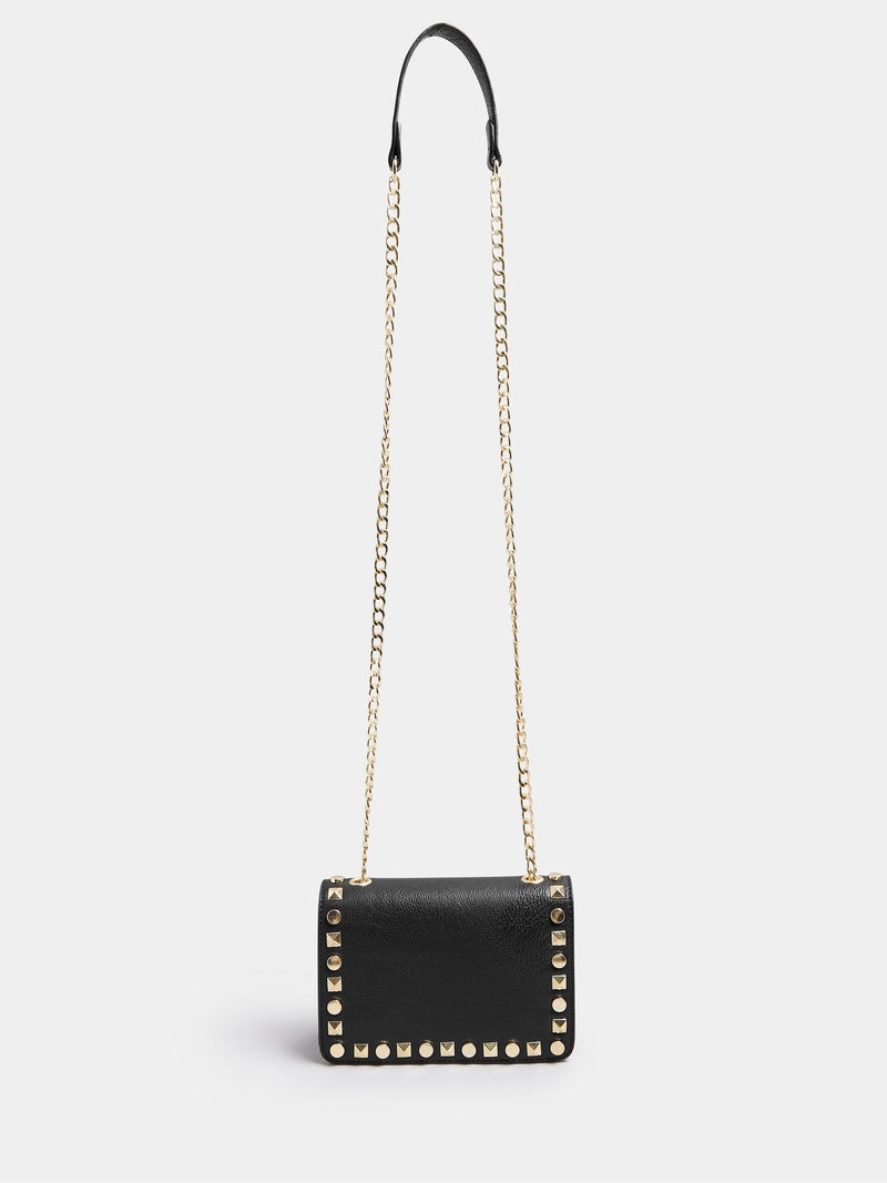 Yours Curve black faux leather stud detail cross body bag - British product