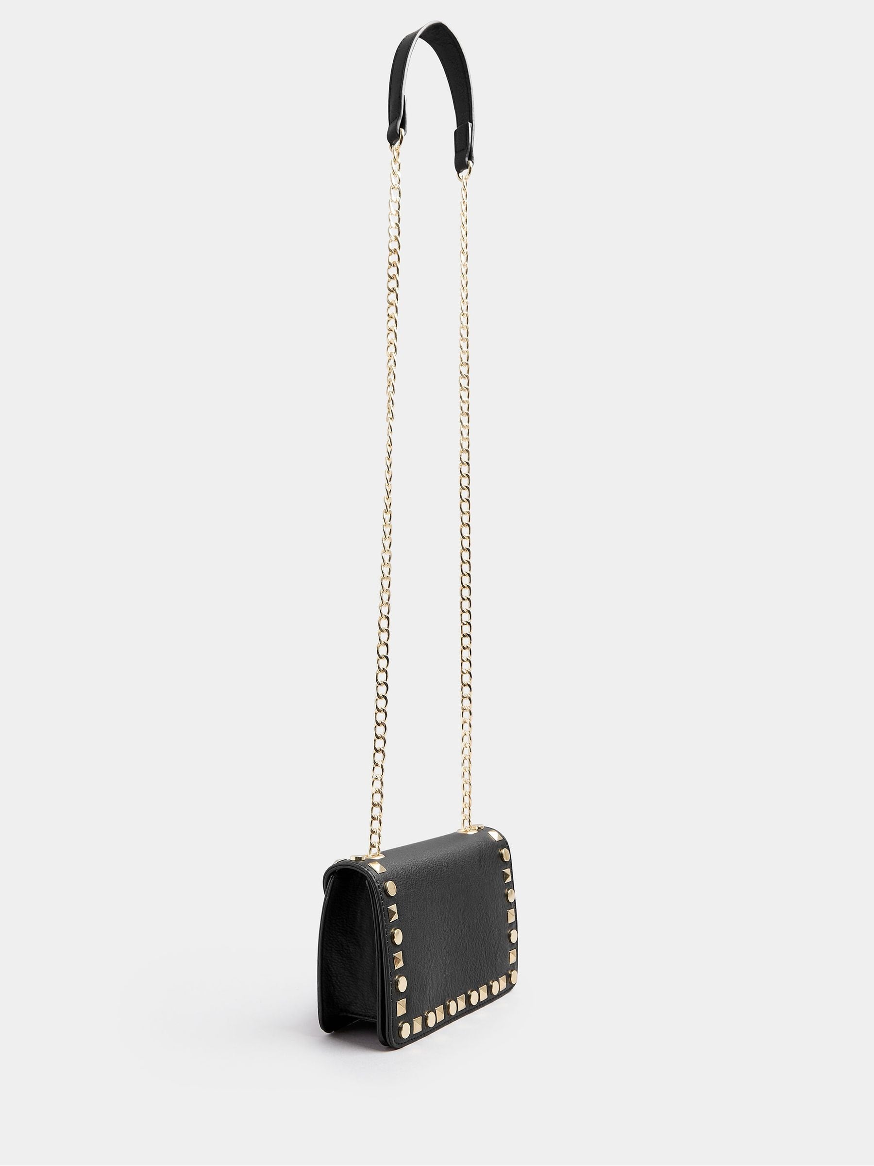 Yours Curve black faux leather stud detail cross body bag - British product
