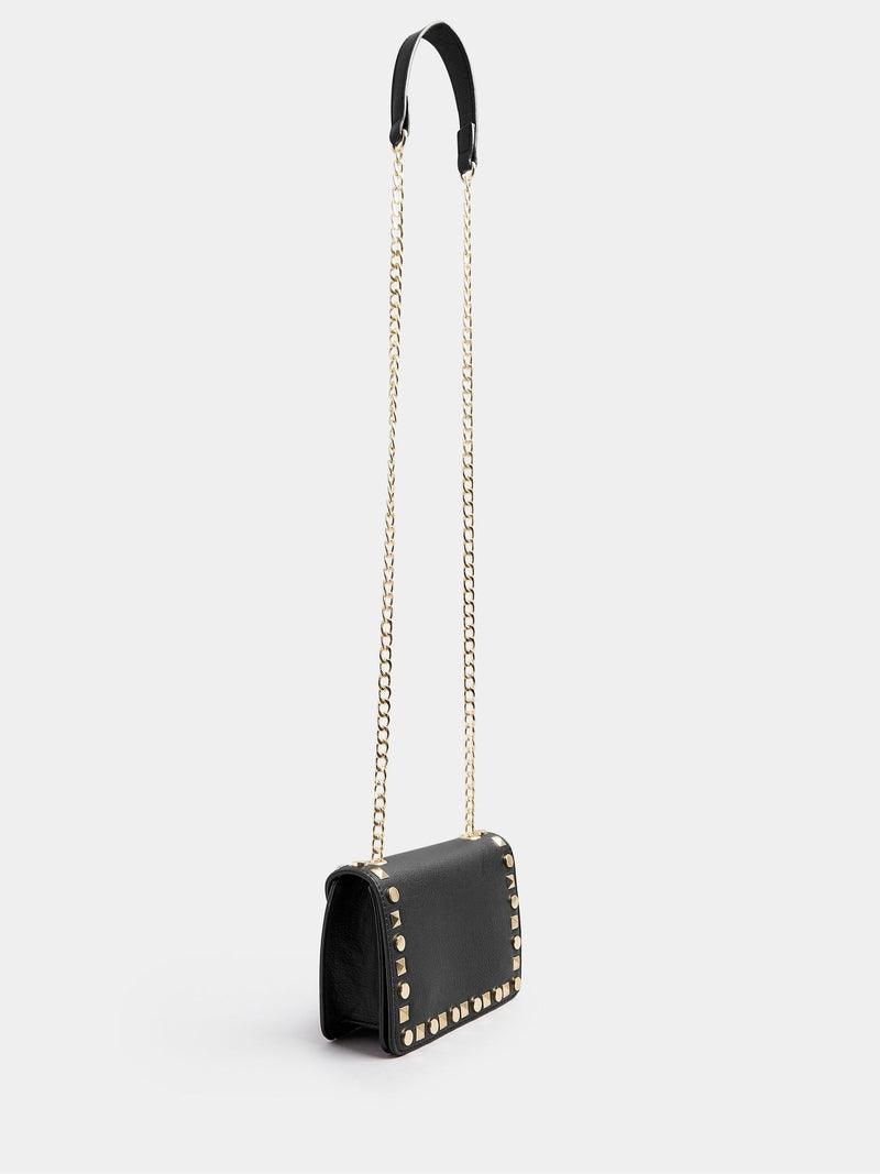 Yours Curve black faux leather stud detail cross body bag - British product