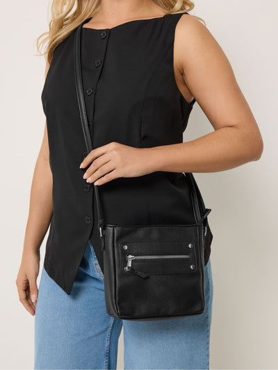Next Yours Curve Black Faux Leather Zip Front Cross Body Bag- Buy online at McGrocer