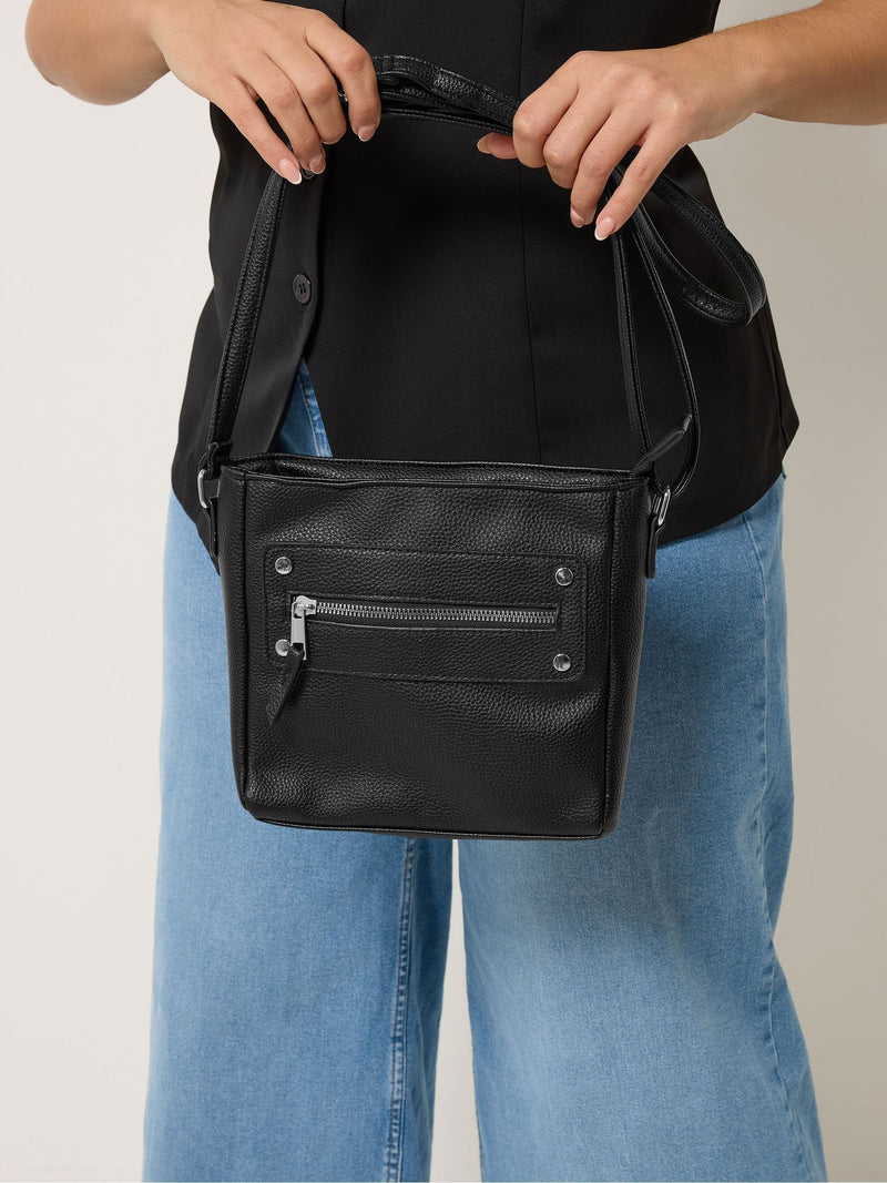 Yours Curve black faux leather cross body bag, imported from the UK
