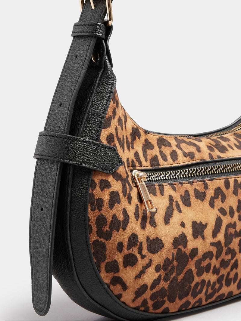 Yours Curve brown faux suede leopard buckle shoulder bag (British brand)
