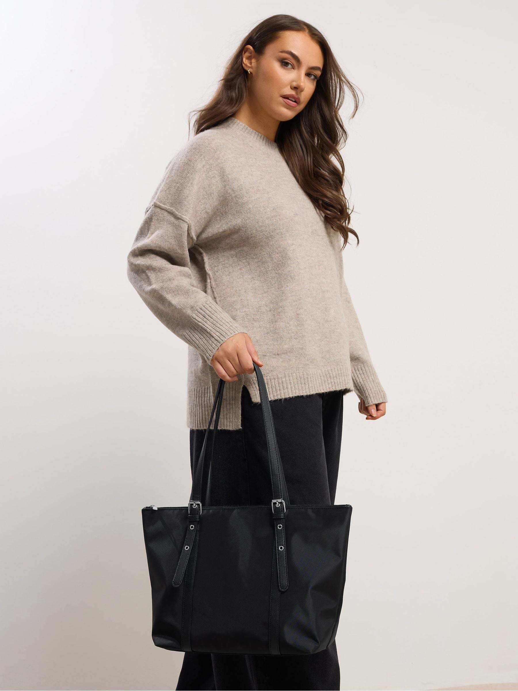 Yours Curve black buckle strap tote bag - British product