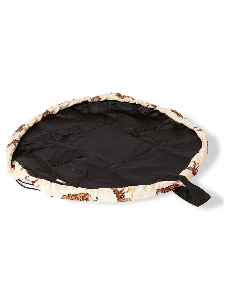 Open Flat Drawstring Makeup Bag with Brush Storage and Pockets, 18cm Closed