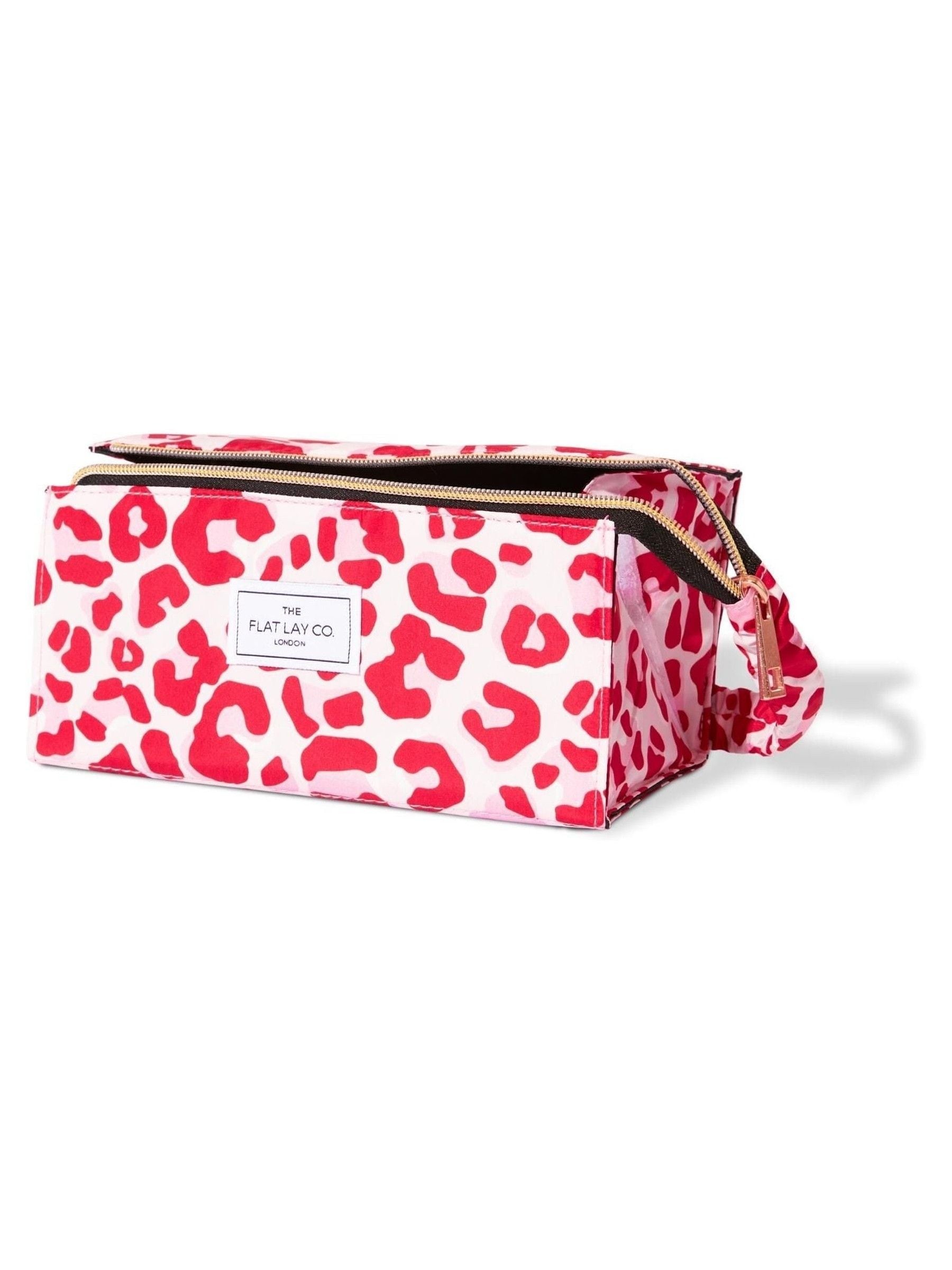 Flat Lay Co. open box makeup bag, pink leopard, UK version