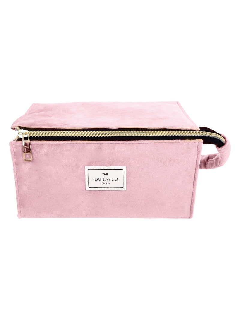 The Flat Lay Co. Open Flat Box Makeup Bag Sage Green Velvet Makeup Organizer Bag