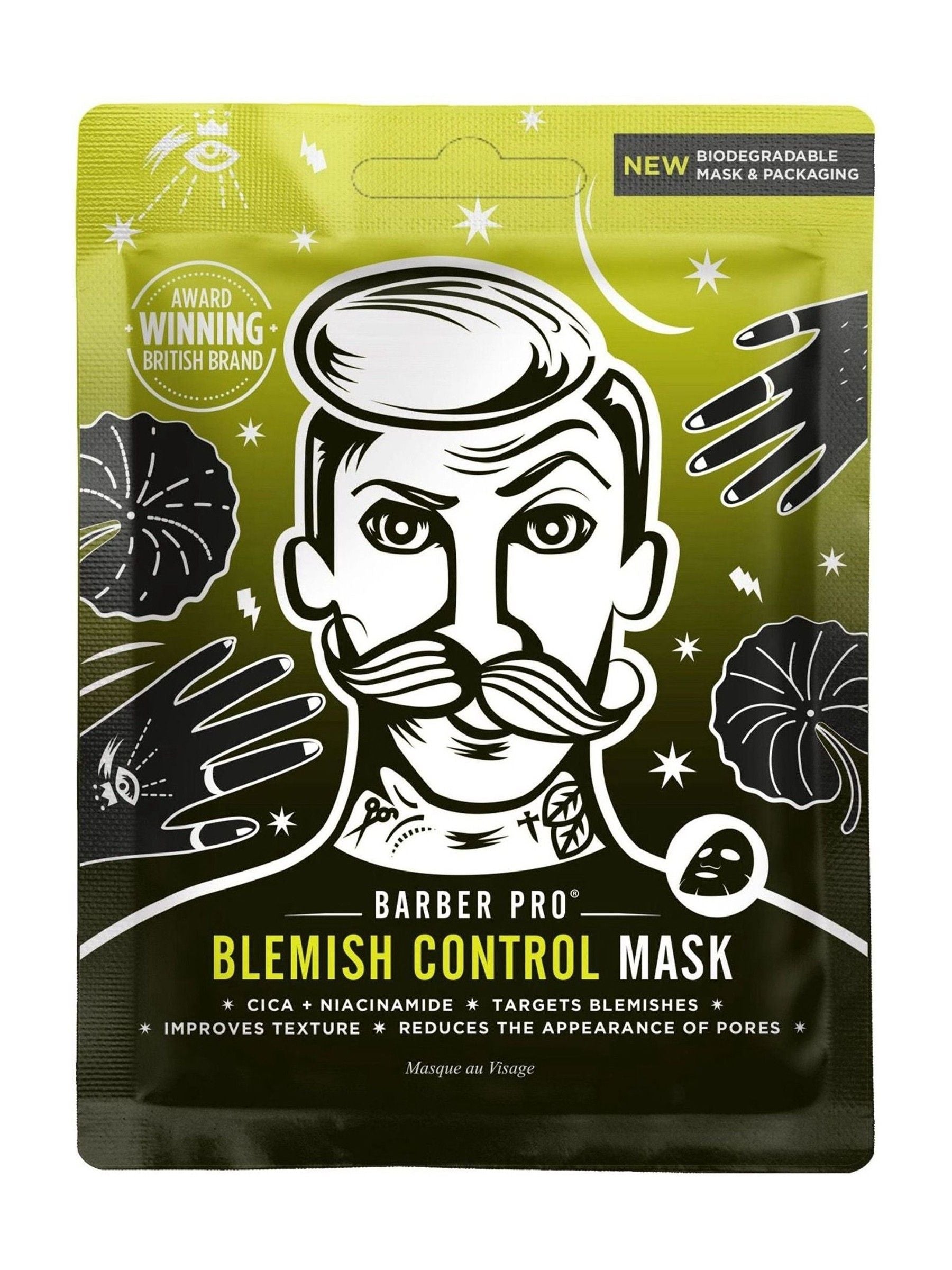 Barber Pro Blemish Control Cica Niacinamid Tuchmaske - Britisches Produkt