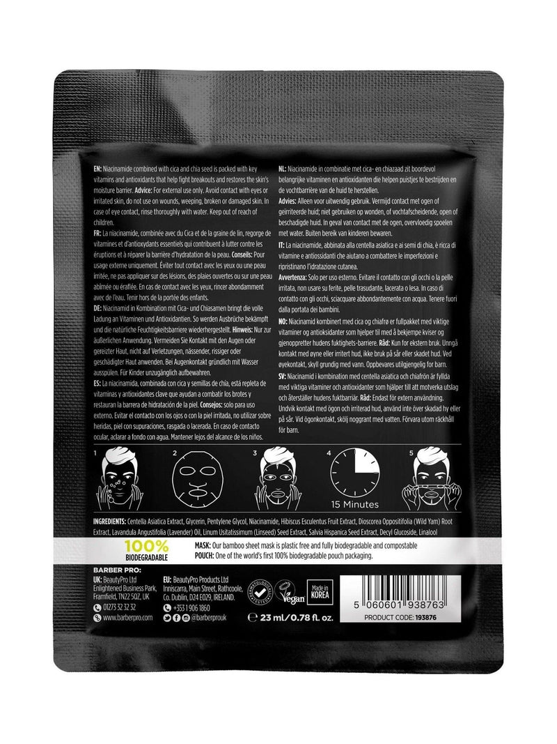 Barber Pro Blemish Control Cica Niacinamid Tuchmaske - Britisches Produkt
