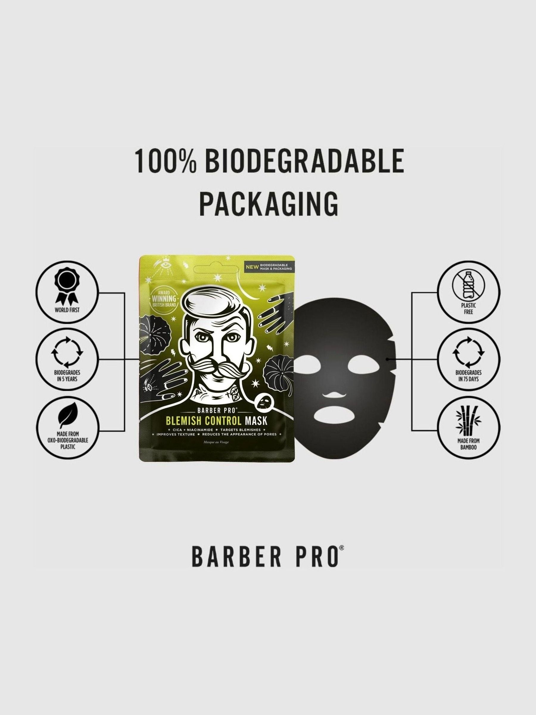 Barber Pro Blemish Control Cica Niacinamid Tuchmaske - Britisches Produkt