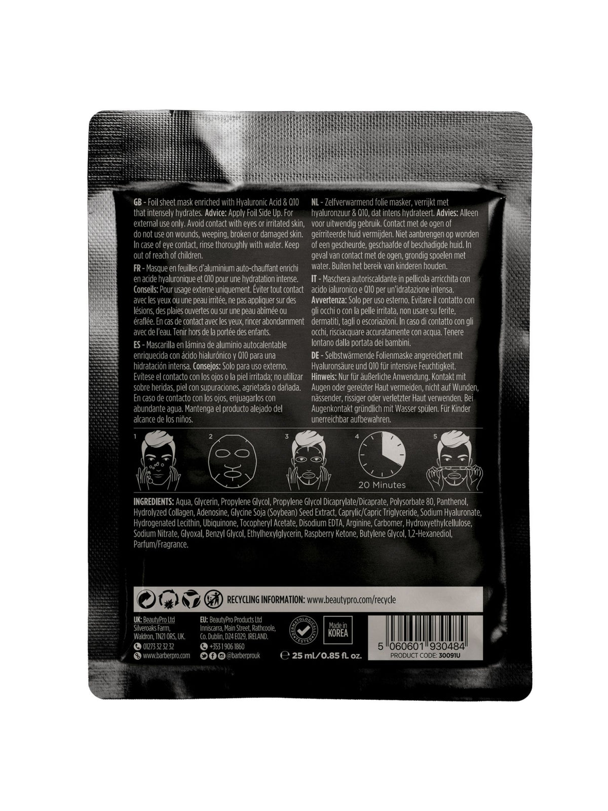 BARBER PRO Skin Renewing Foil Mask with Hyaluronic Acid & Q10
