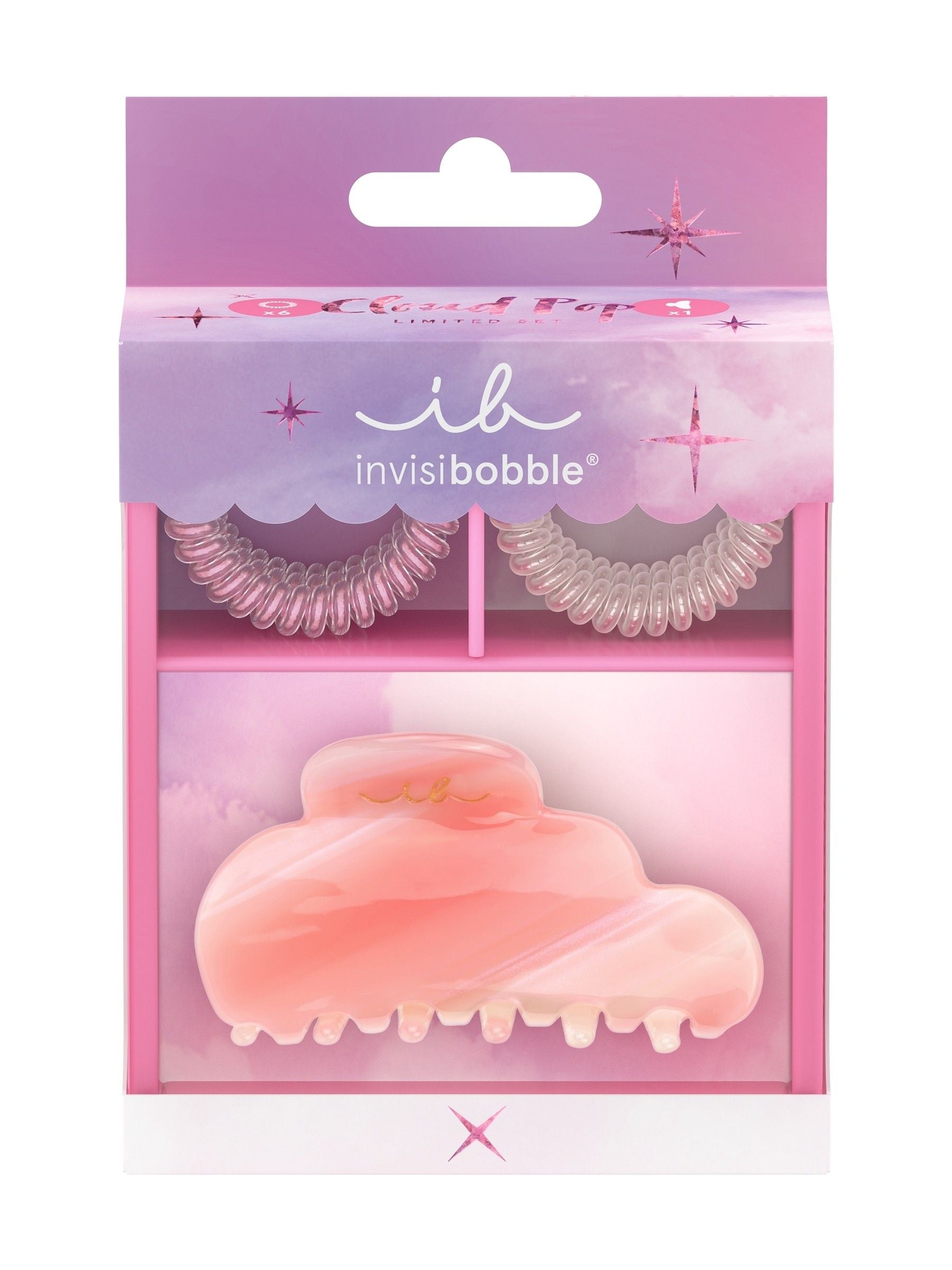Invisibobble Cloudpop gift set of hair spirals and claw - British product