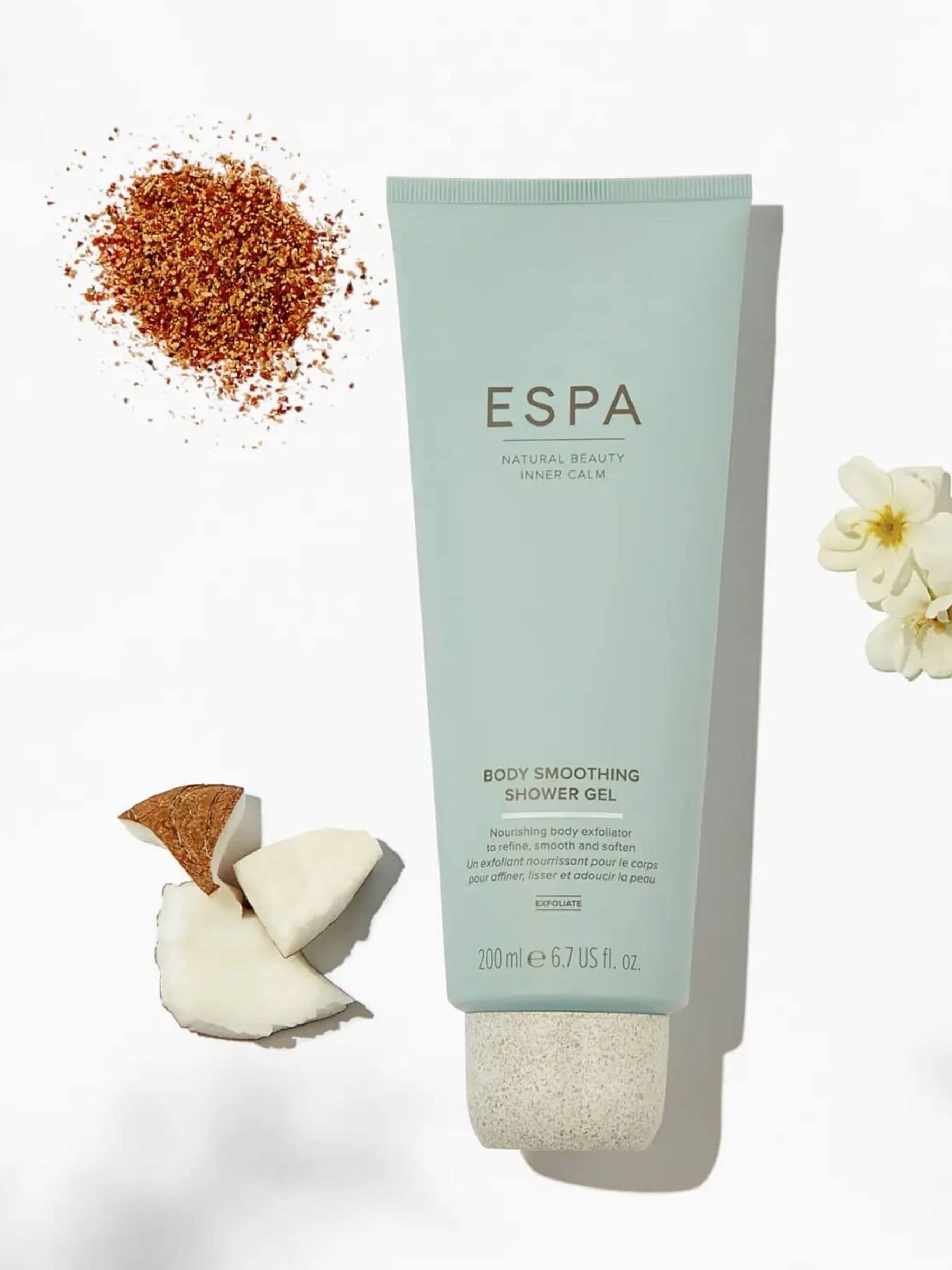 ESPA body smoothing shower gel, UK skincare product (British brand)