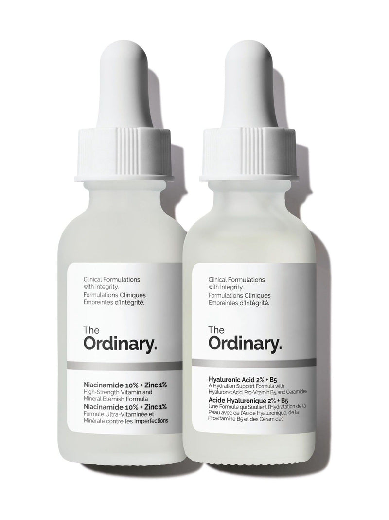 The Ordinary skincare gift set with hyaluronic acid and niacinamide serums (British brand)