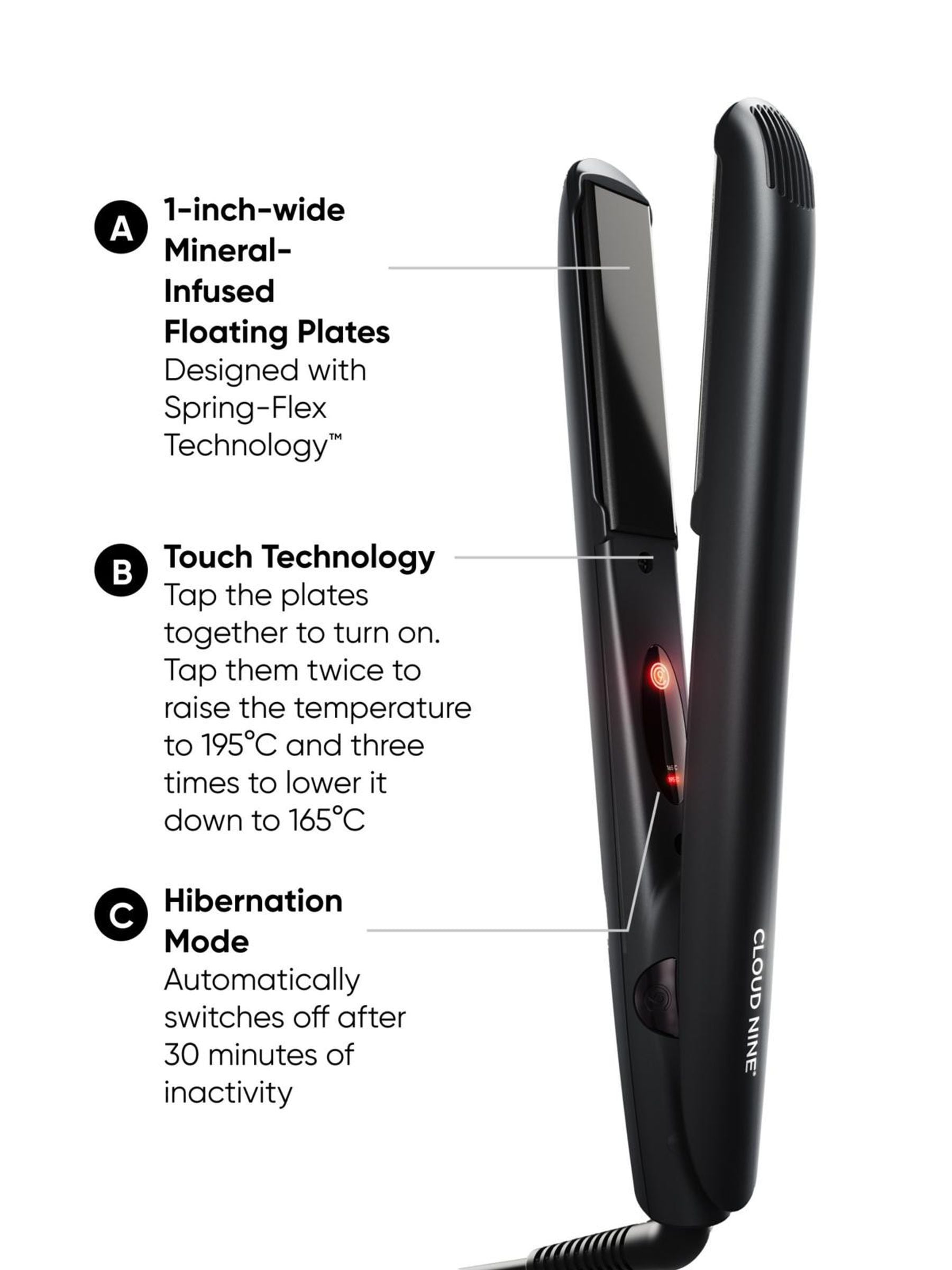 Cloud Nine Touch Iron hair styler with Sericite plates - British product