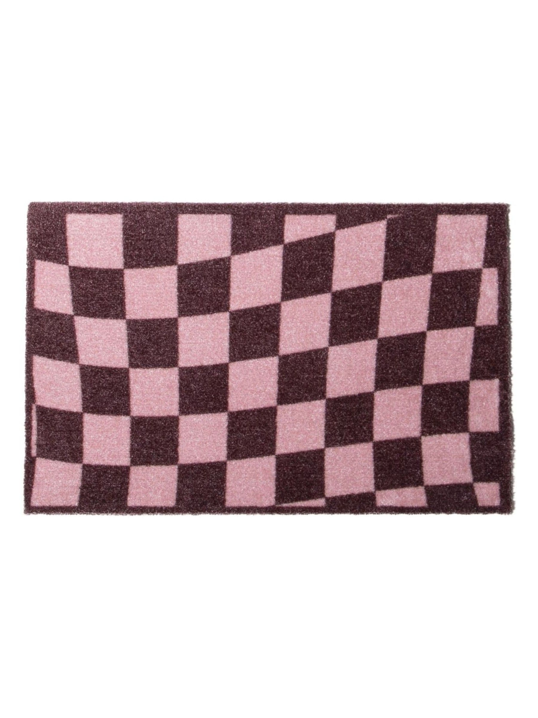 Artsy Mats brown wavey checkerboard indoor washable doormat, imported from the UK