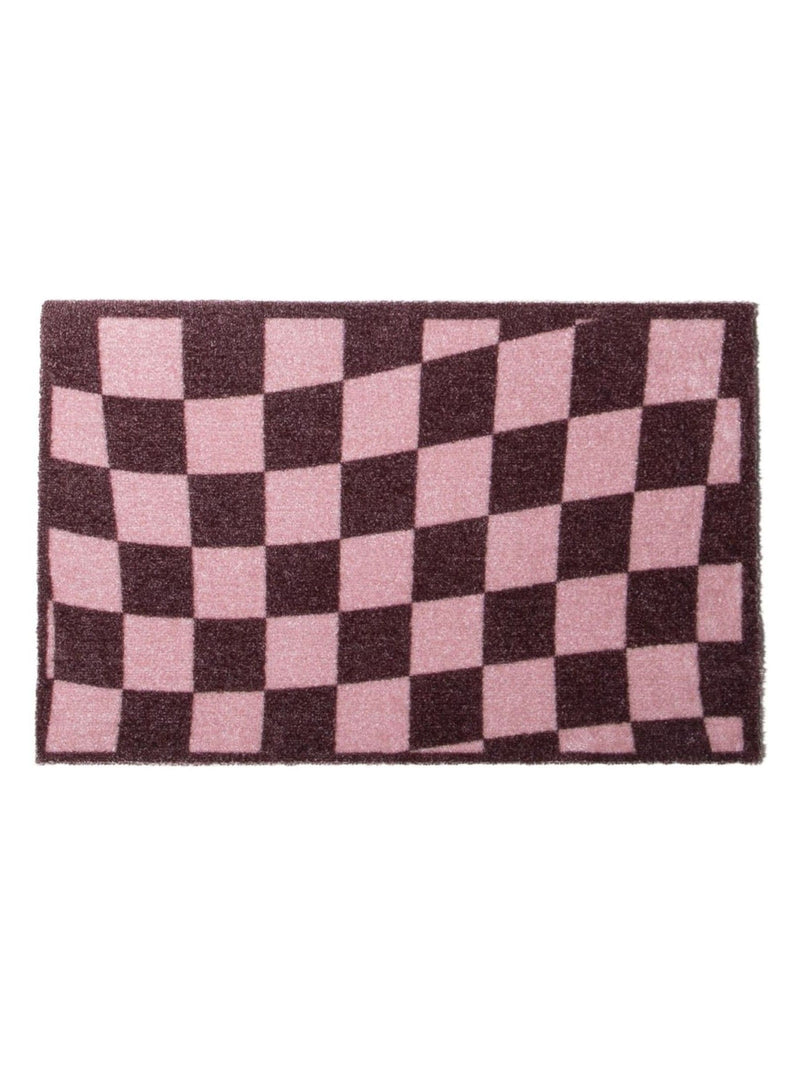 Artsy Mats brown wavey checkerboard indoor washable doormat, imported from the UK