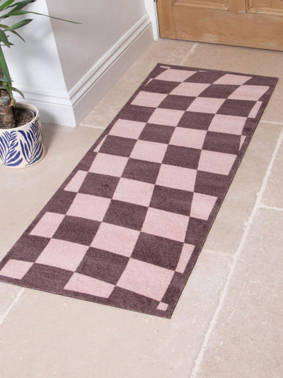 Next Artsy Mats Brown Wavey Checkerboard Indoor Washable Runner 60 x 150 cm- Buy online at McGrocer