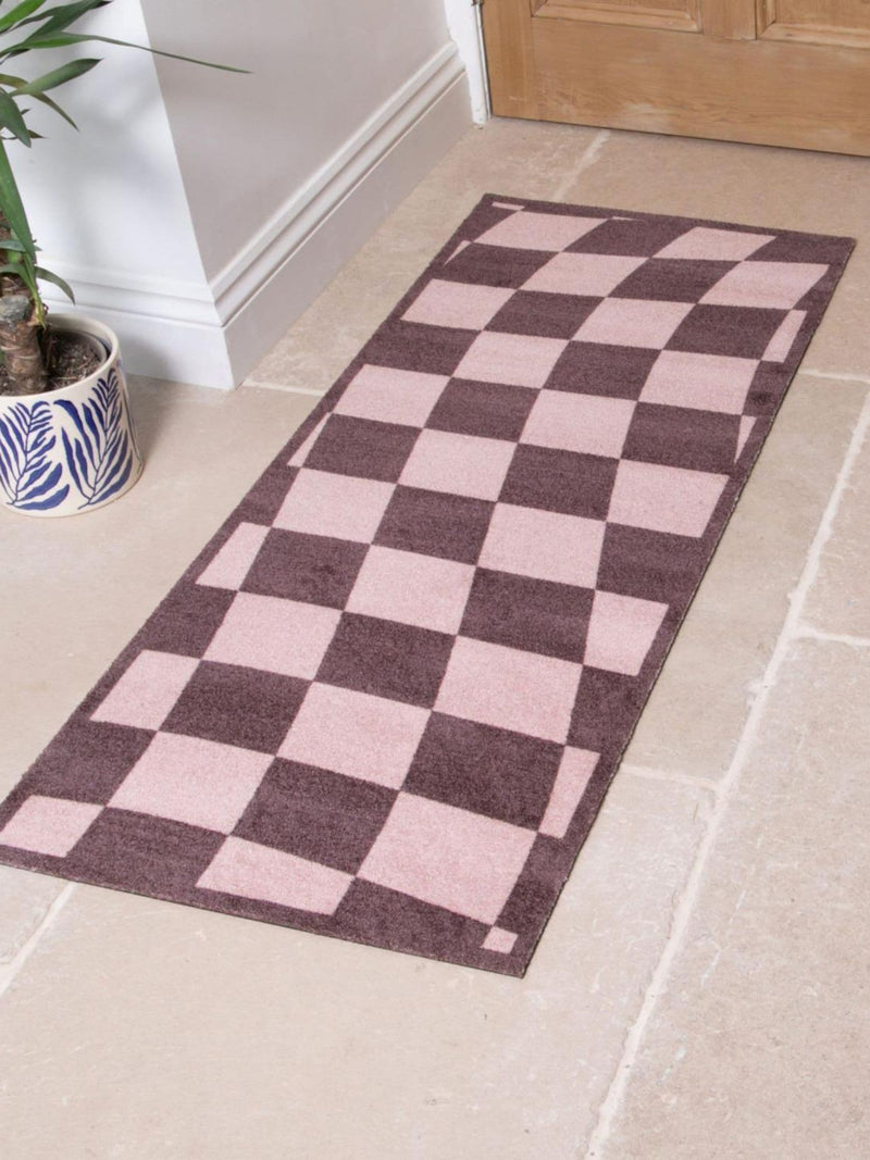 Artsy Mats brown wavey checkerboard washable runner (British brand)
