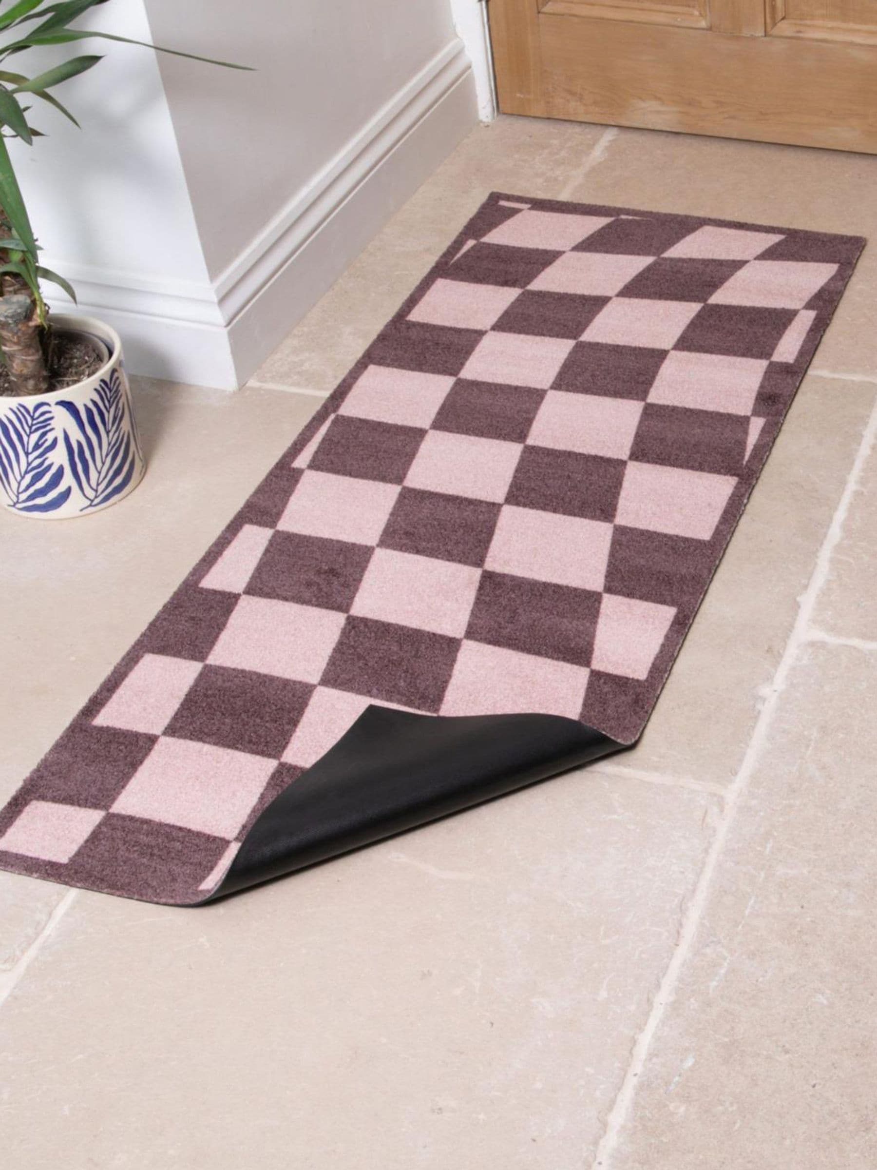 Artsy Mats brown wavey checkerboard washable runner (British brand)