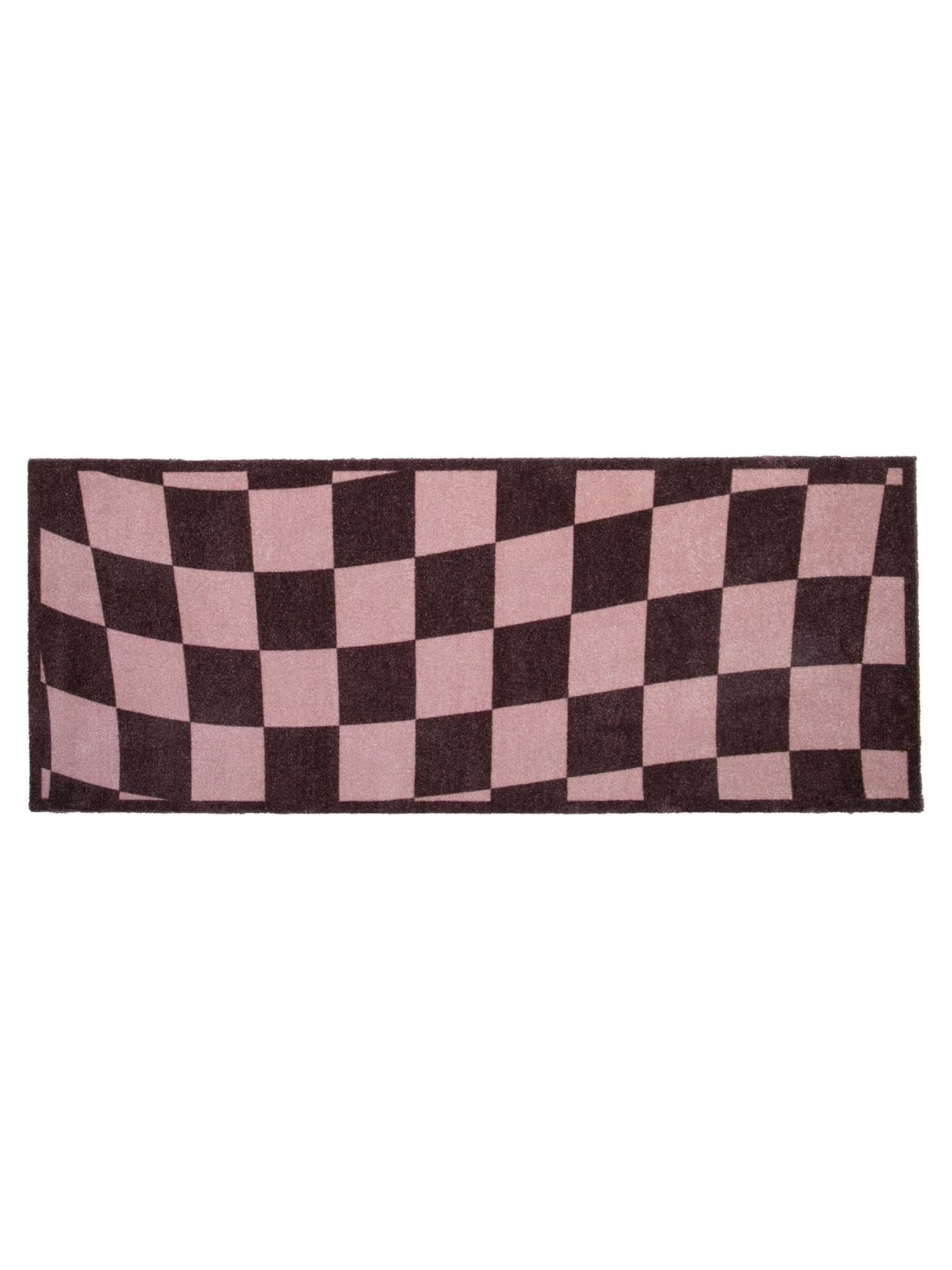 Artsy Mats brown wavey checkerboard washable runner (British brand)