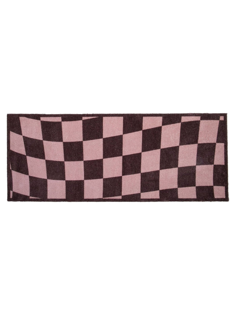 Artsy Mats brown wavey checkerboard washable runner (British brand)