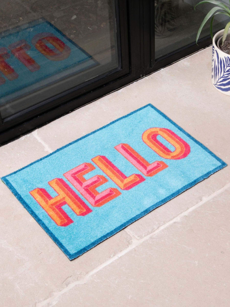 Artsy Mats Blue Hello doormat 60x40cm, imported from the UK