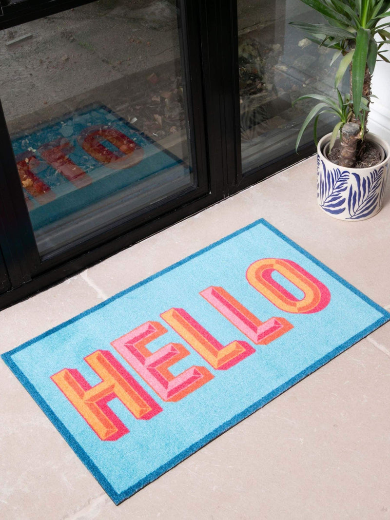 Artsy Mats doormat blue hello 80x50cm, imported from the UK