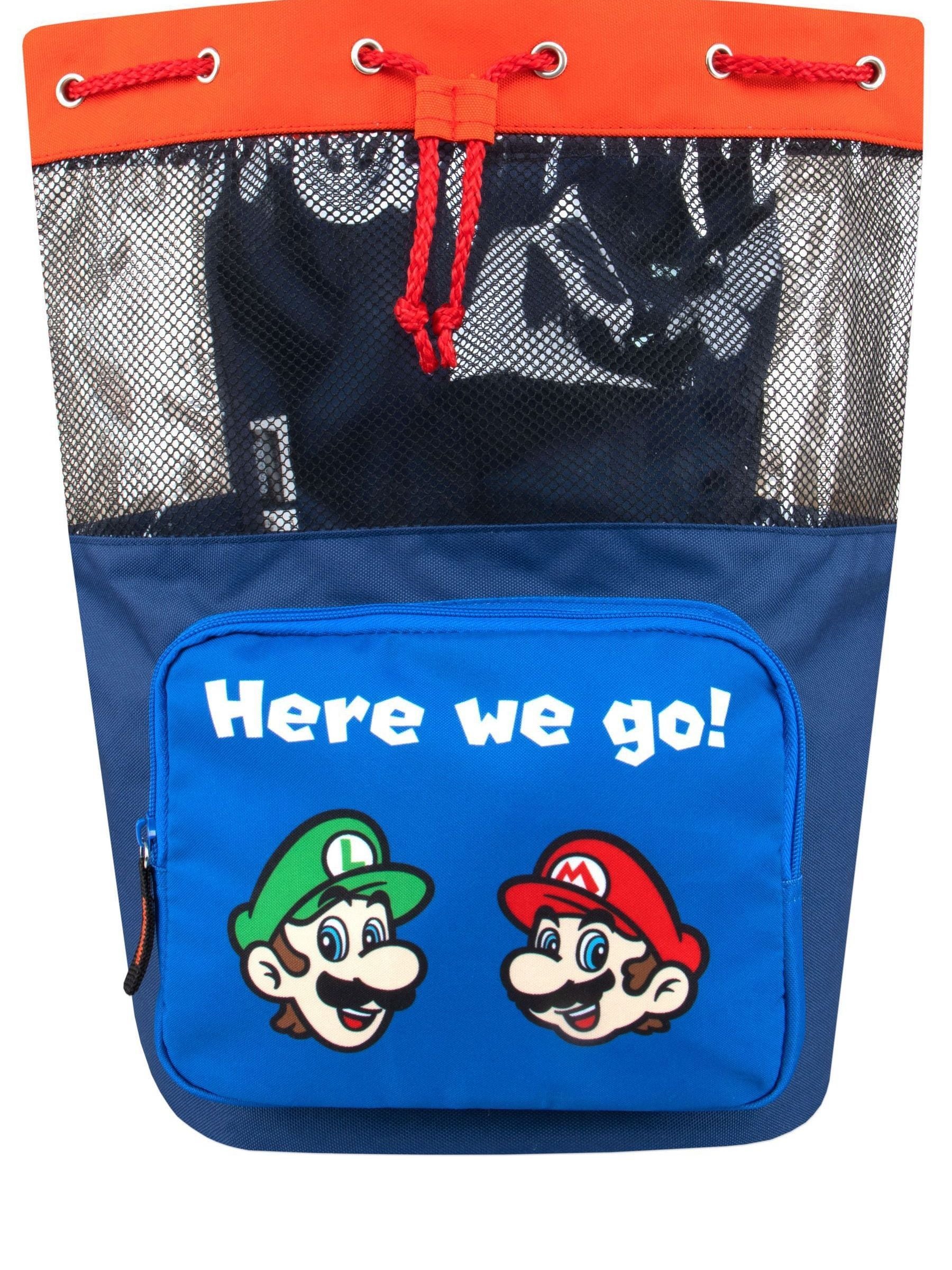 Super Mario blue swim bag with Luigi and Mario faces, imported from the UK