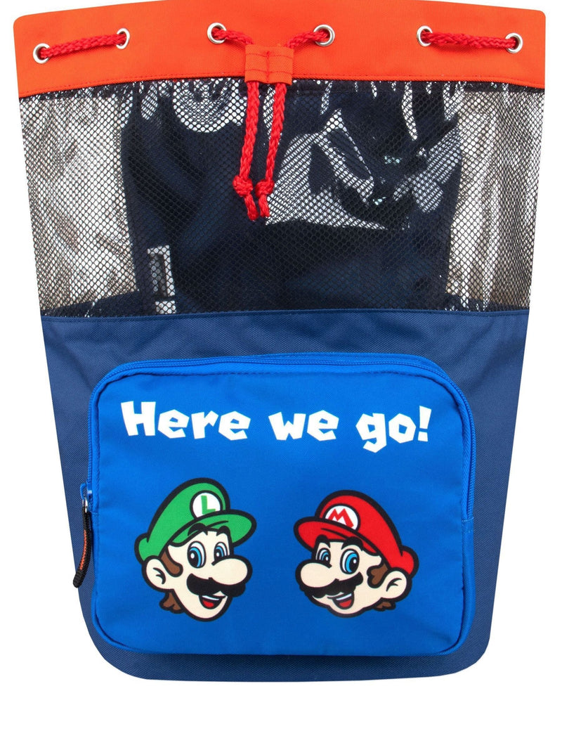 Super Mario blue swim bag with Luigi and Mario faces, imported from the UK