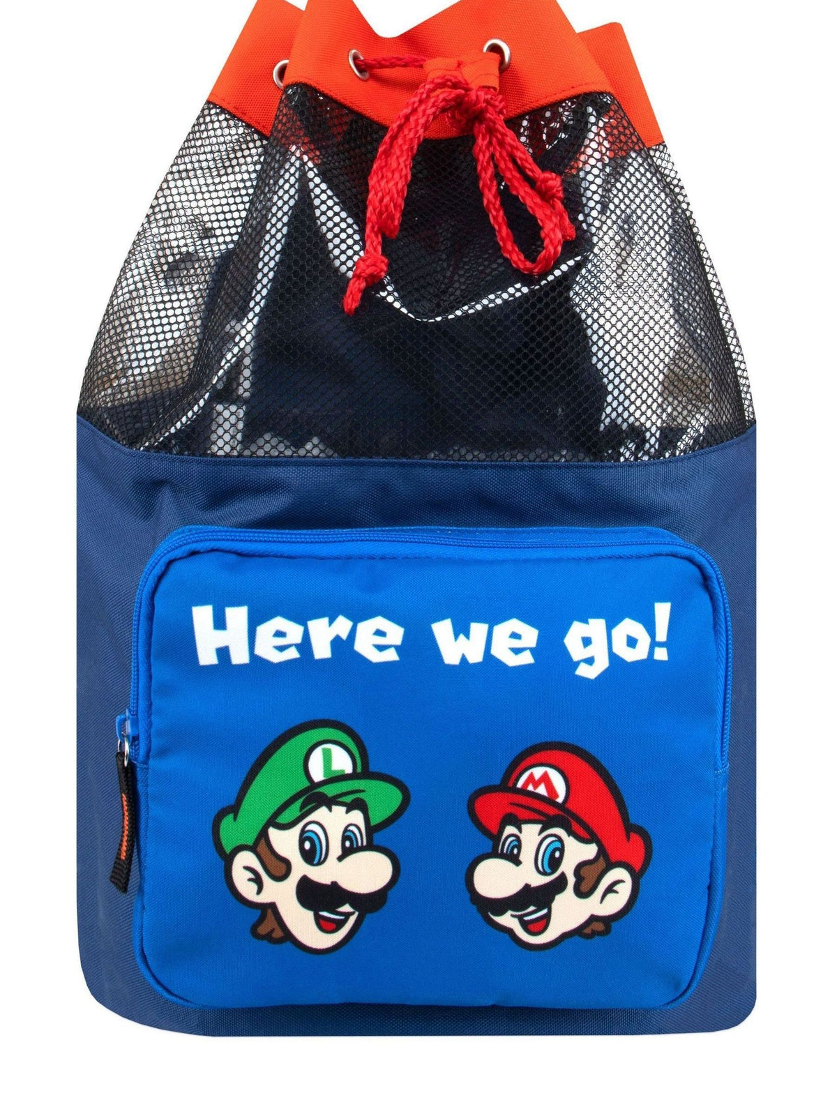 Super Mario blue swim bag with Luigi and Mario faces, imported from the UK
