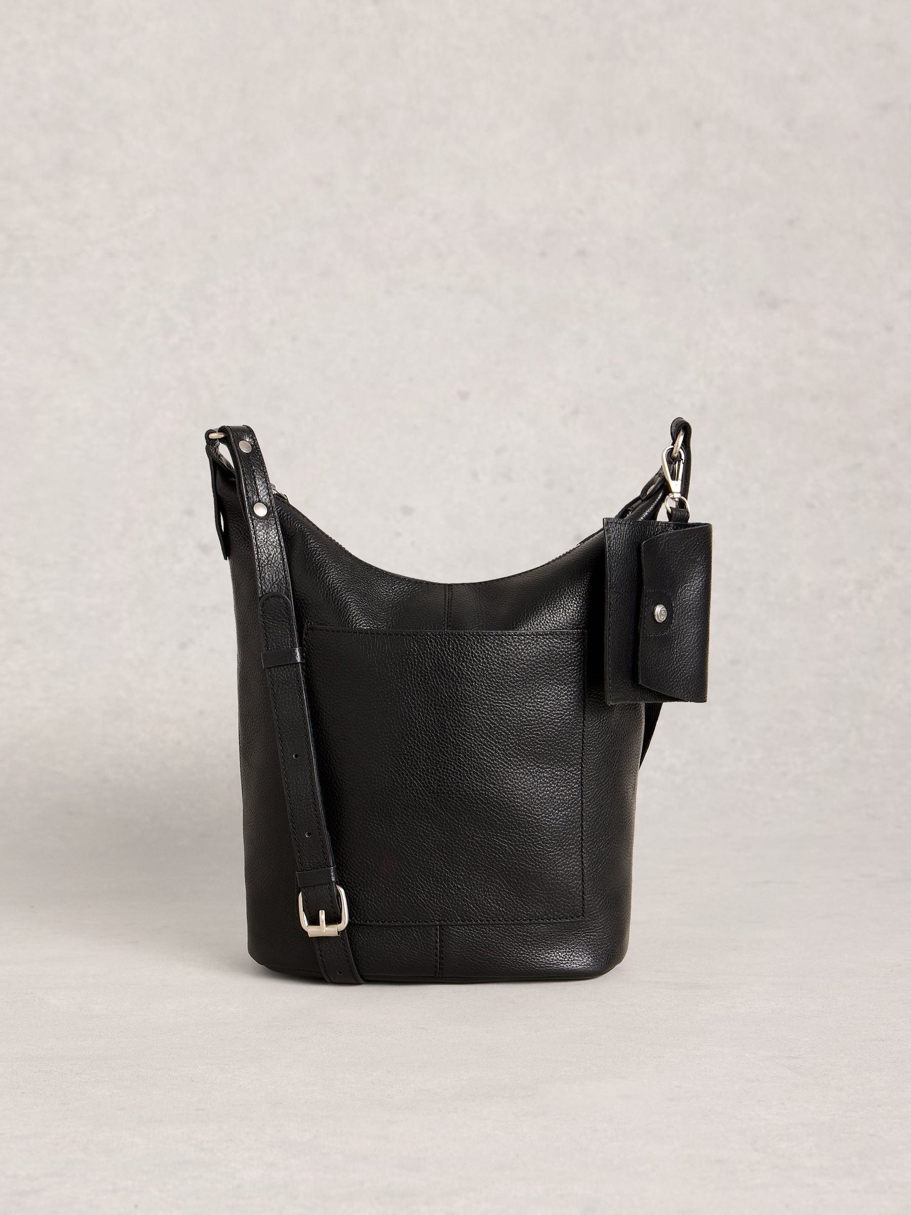 White Stuff Black Chrome Fern Leather Cross-Body Bag