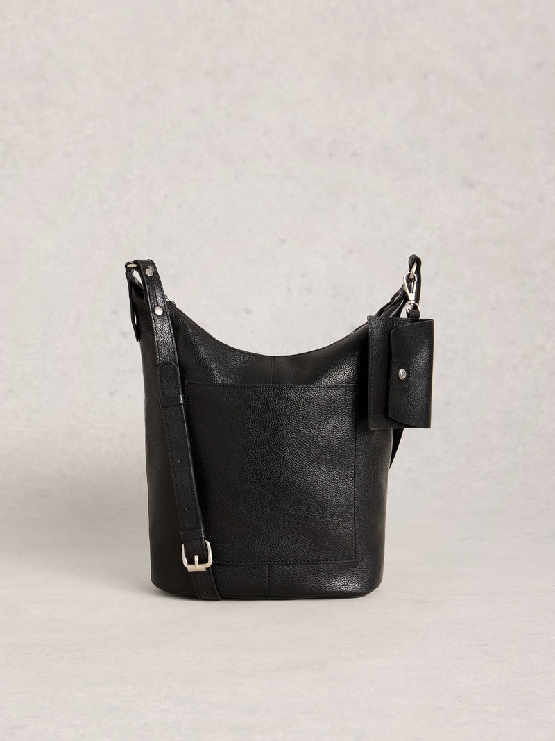 White Stuff Black Chrome Fern Leather Cross-Body Bag
