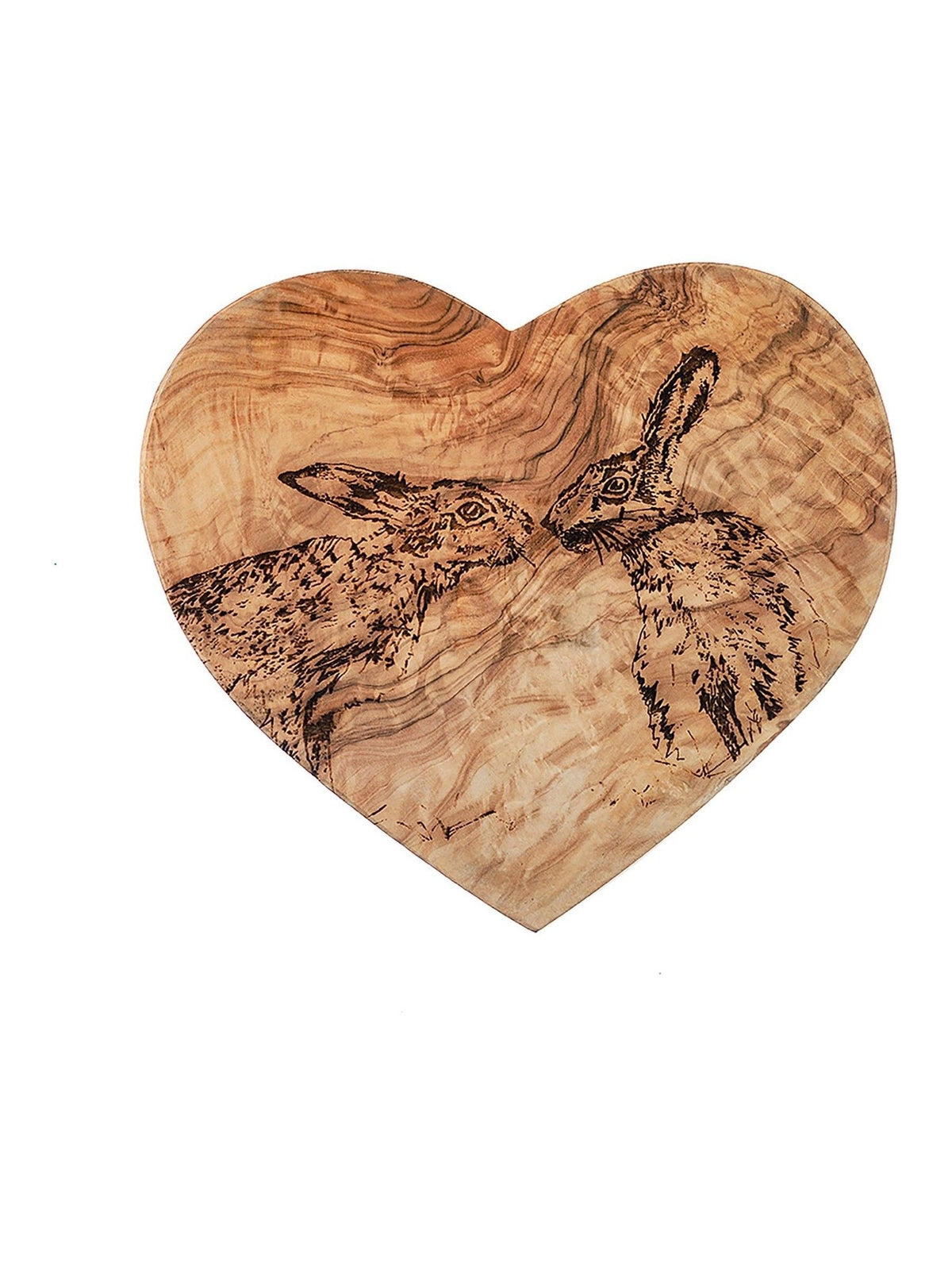 The Just Slate Company Olive Wood Heart Shaped Board 21cm - Kissing Hares