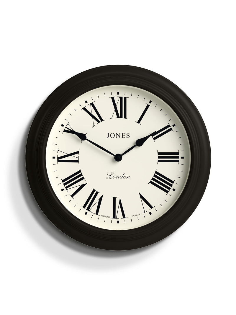 Jones Clocks Black Supper Club Roman Numeral Wall Clock 40cm, UK version
