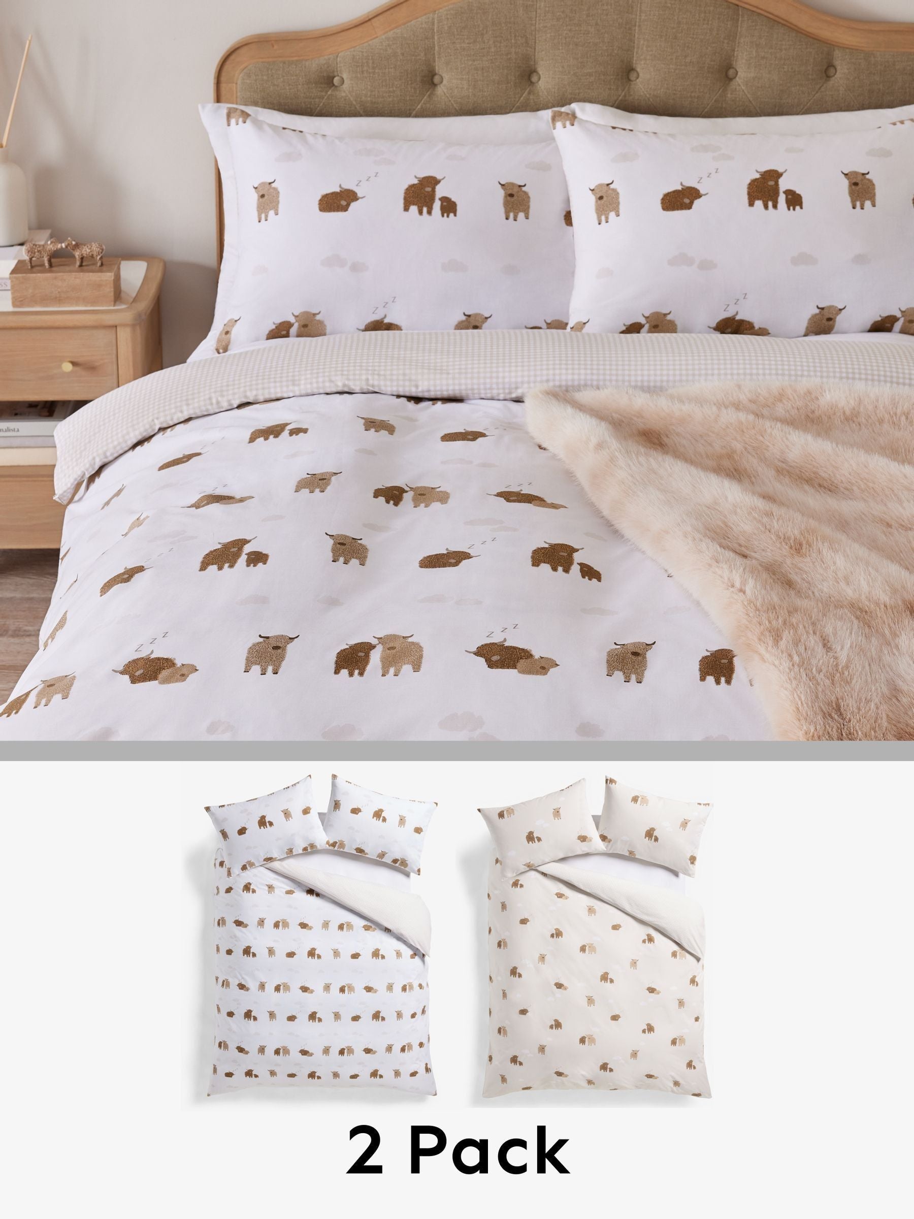 Highland Cow reversible duvet cover set, imported from the UK