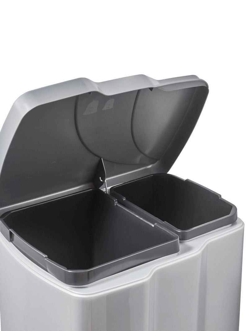 Keeper Gunner silver and black dual compartment pedal dustbin (British brand)