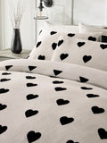 Fleece duvet cover and pillowcase set with heart print (British brand)
