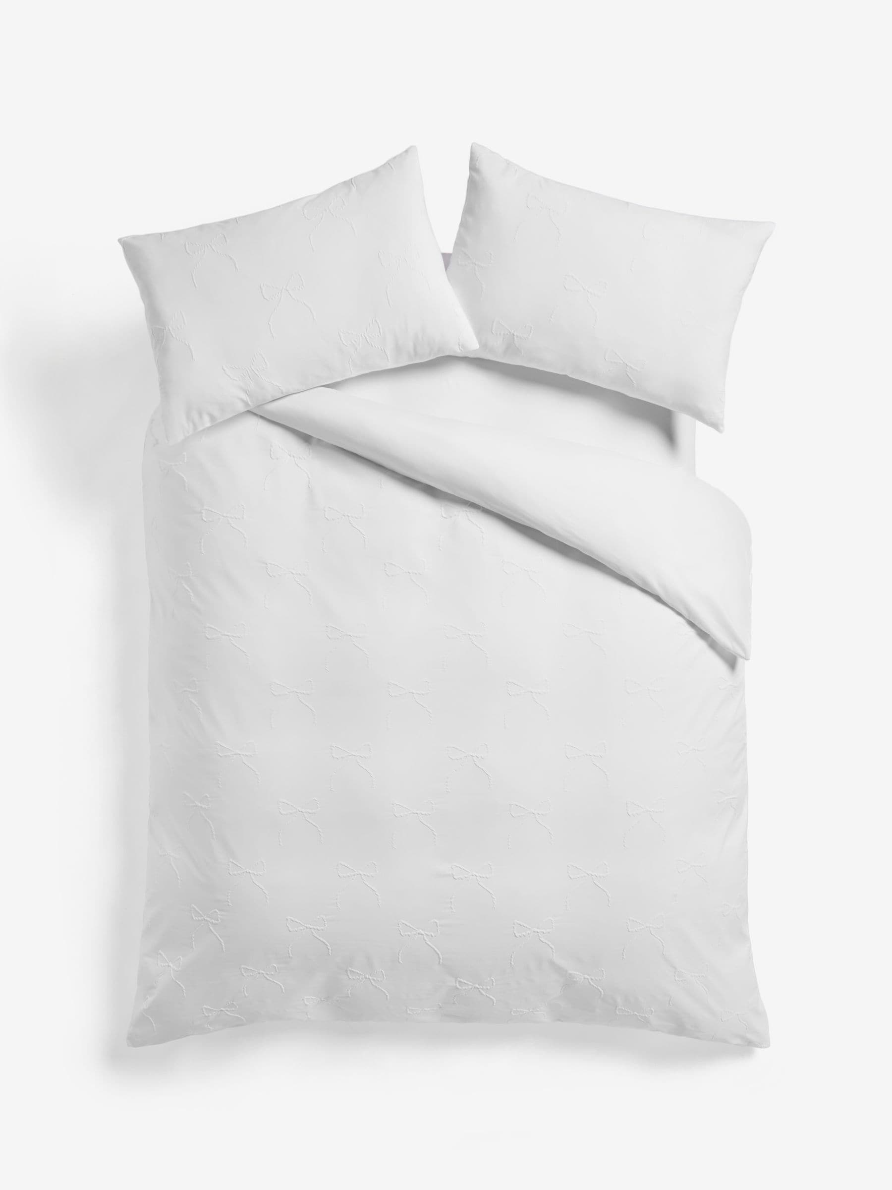 White Bow Textured Print Duvet Cover and Pillowcase Set