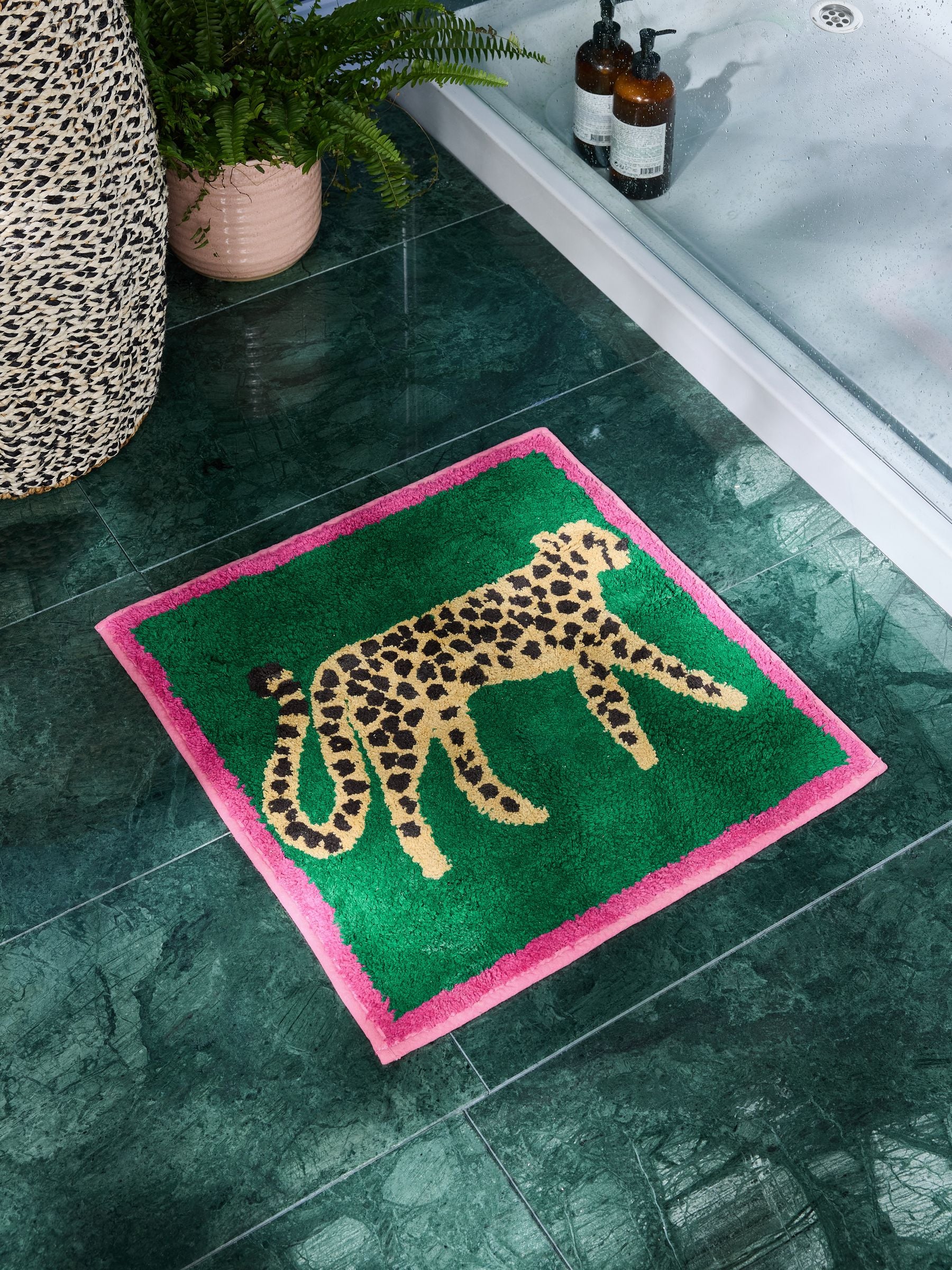Green Cheetah Animal Print Shower Mat