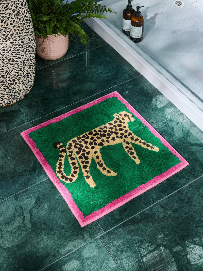 Green Cheetah Animal Print Shower Mat