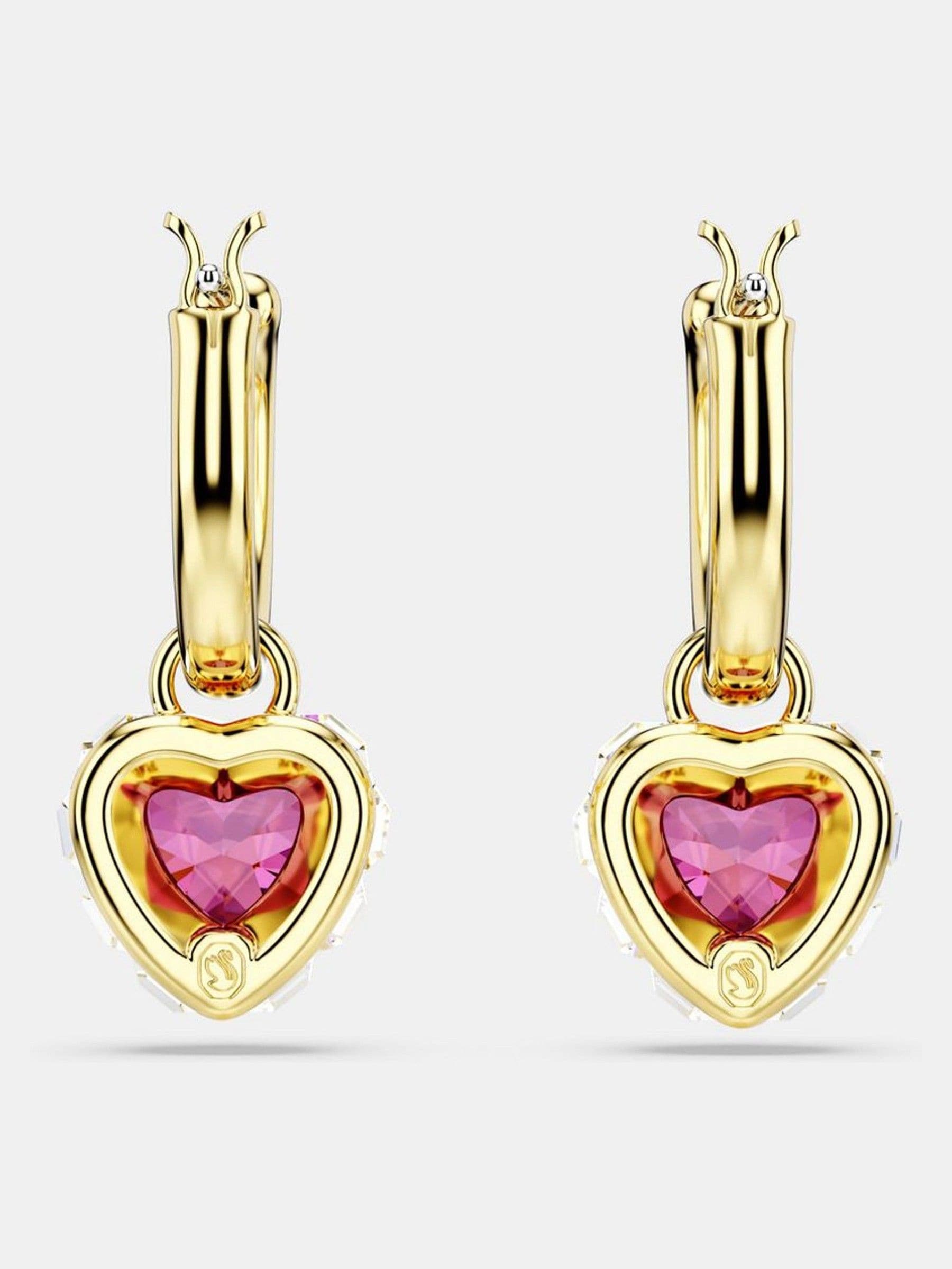 Swarovski red heart gold-tone plated chroma drop earrings (British brand)