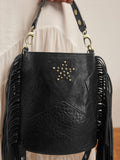 Rockett St George black studded star cross-body bucket bag (British brand)