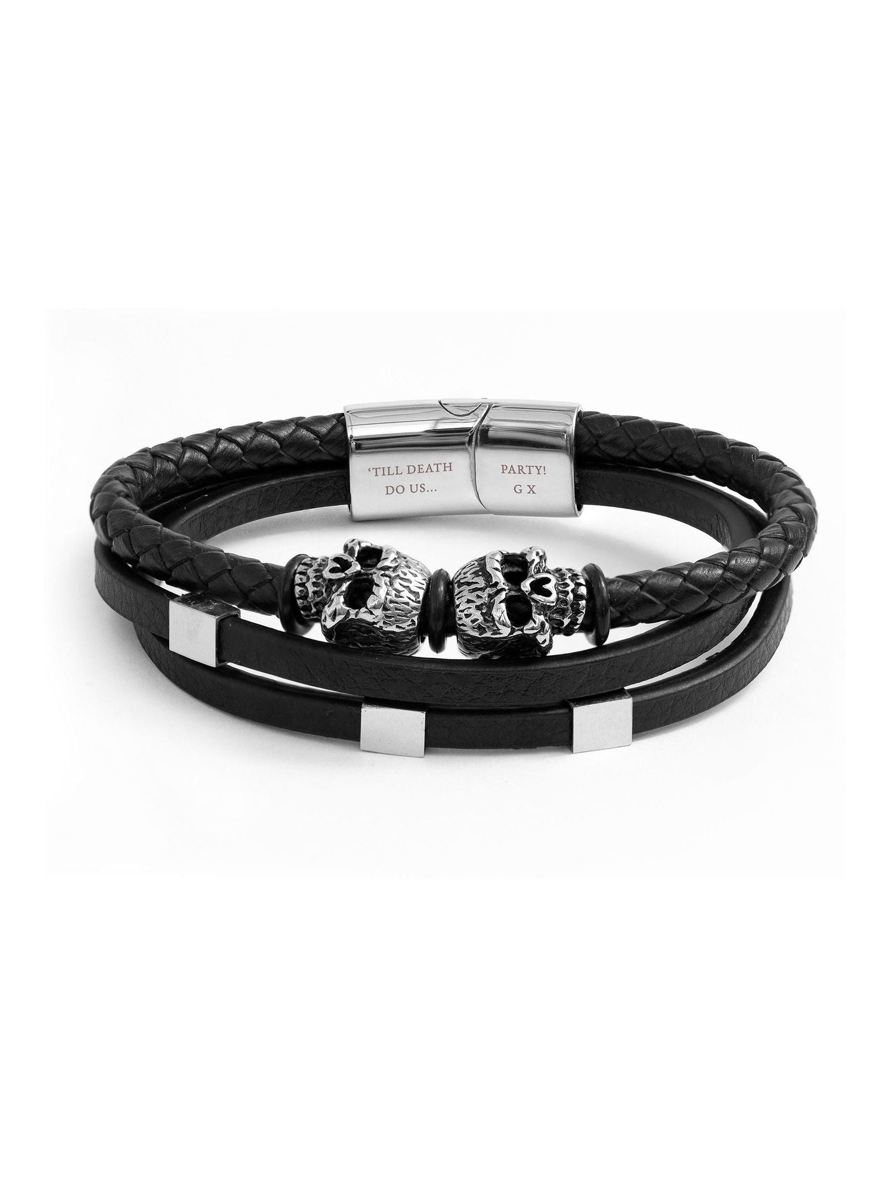Treat Republic skulls leather bracelet for men, imported from the UK