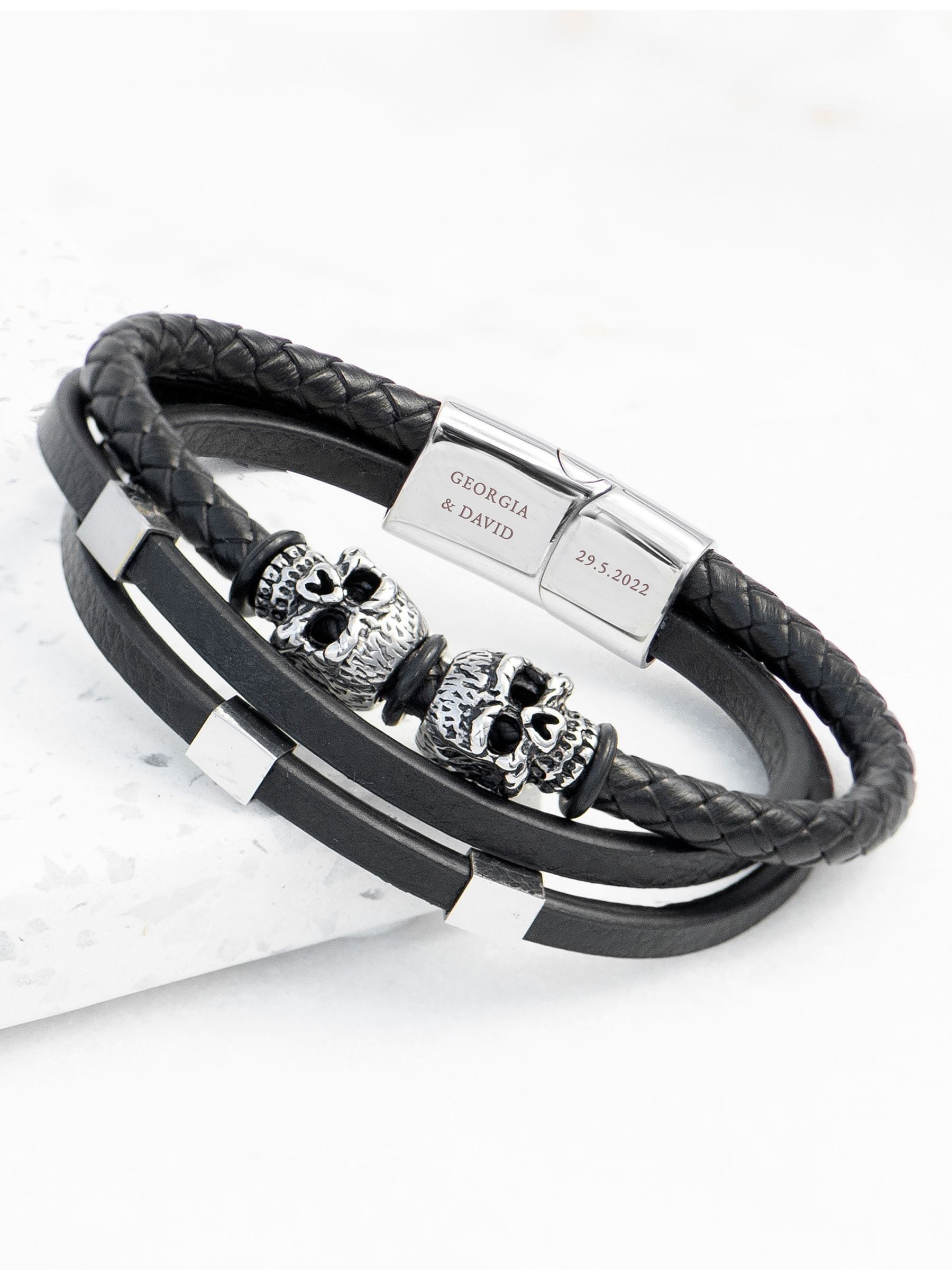 Treat Republic skulls leather bracelet for men, imported from the UK