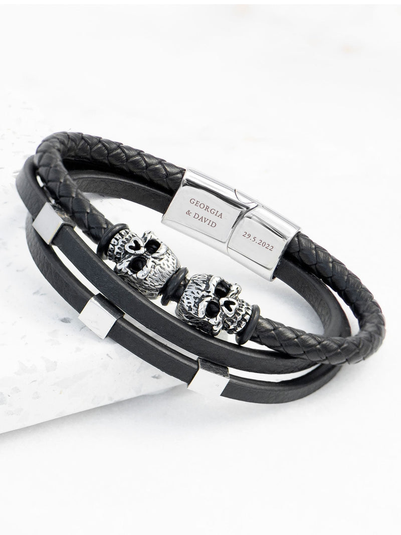 Treat Republic skulls leather bracelet for men, imported from the UK