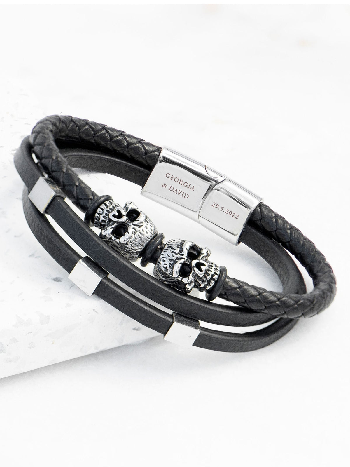 Treat Republic skulls leather bracelet for men, imported from the UK