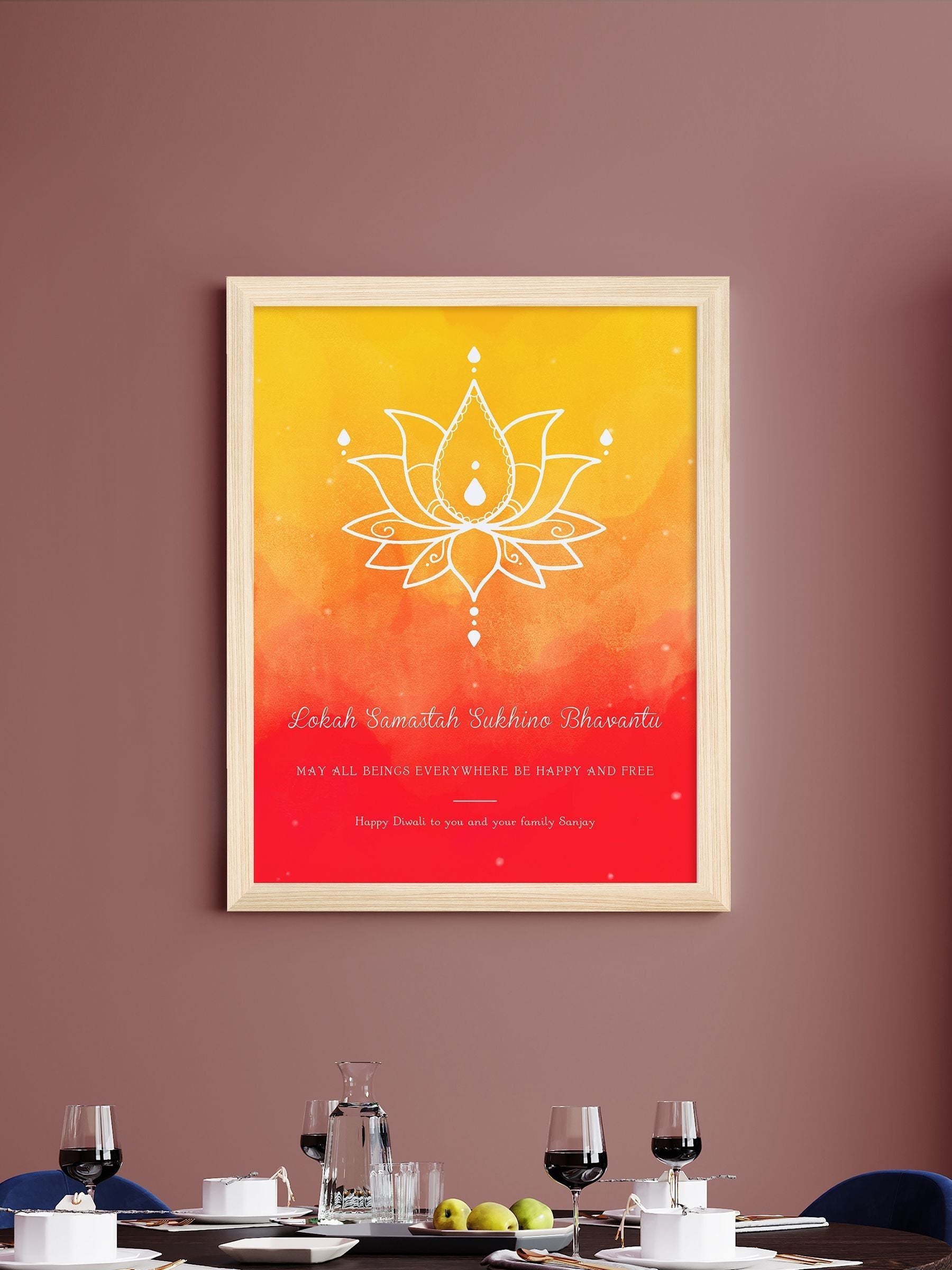 Treat Republic Diwali Lotus framed print A4 (British brand)